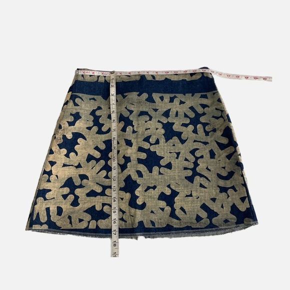 Mimi Oz Denim Mini Skirt Handmade Size Small Blue Beige One of a Kind NWT - Picture 8 of 9